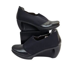 NAOT Weekend Wedge Black Leather & Fabric Comfort Shoes Women Size US 7 EU 38